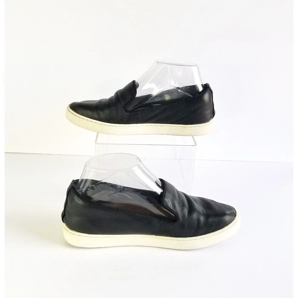 BIRDIES The Swift Black Leather Slip On Sneakers Sz 6.5 Flat White Soles - Picture 7 of 15